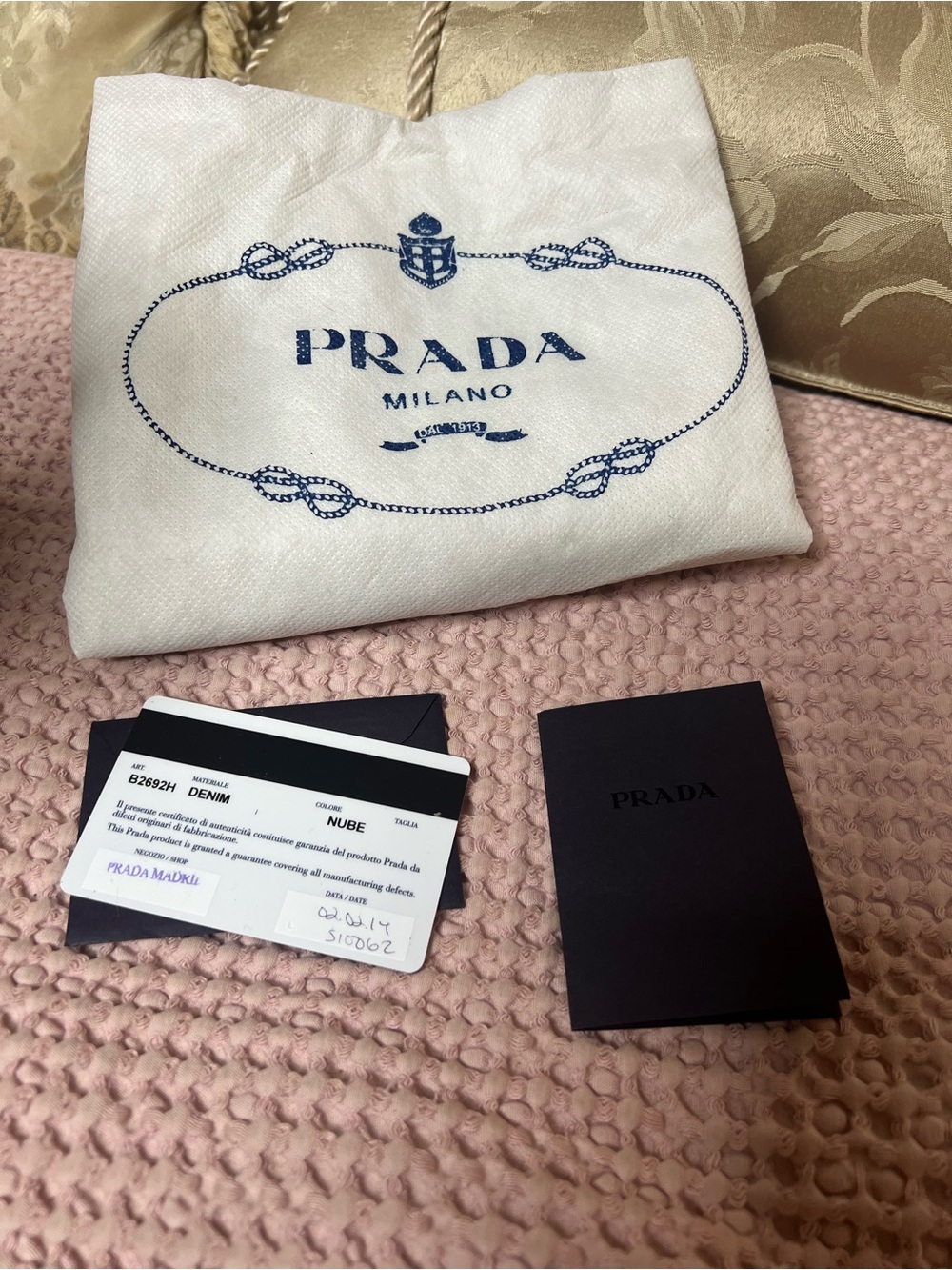 Prada Canapa Studded Crystal Denim Tote Bag Grey Nube B2692H - Picture 3 of 17